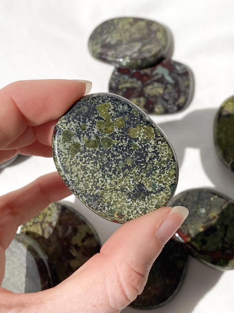Dragon Blood Jasper Flat Palm Stone - Unearthed Crystals
