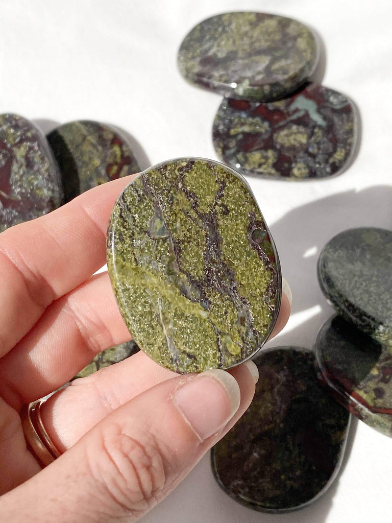 Dragon Blood Jasper Flat Palm Stone - Unearthed Crystals