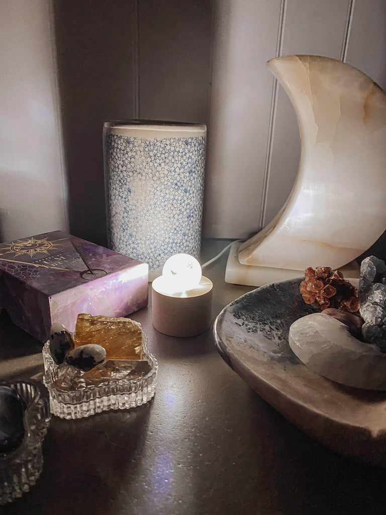 Round Wooden USB Lamp Base | Small - Unearthed Crystals