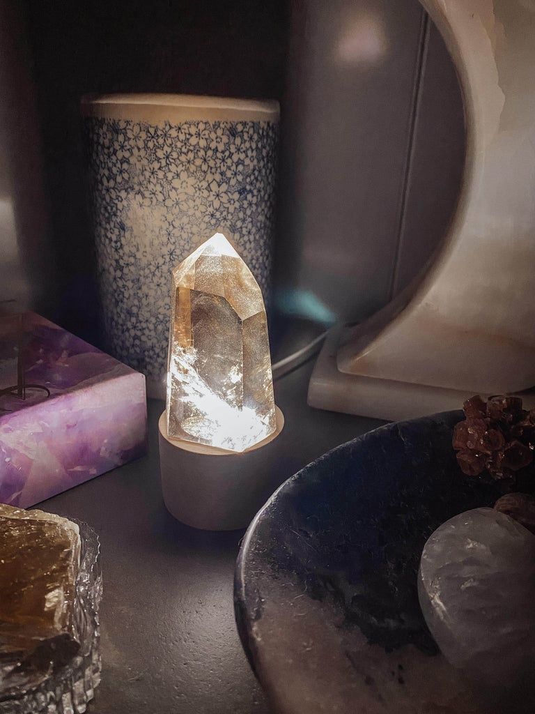 Round Wooden USB Lamp Base | Small - Unearthed Crystals
