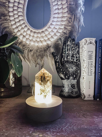 Round Wooden USB Lamp Base | Medium - Unearthed Crystals