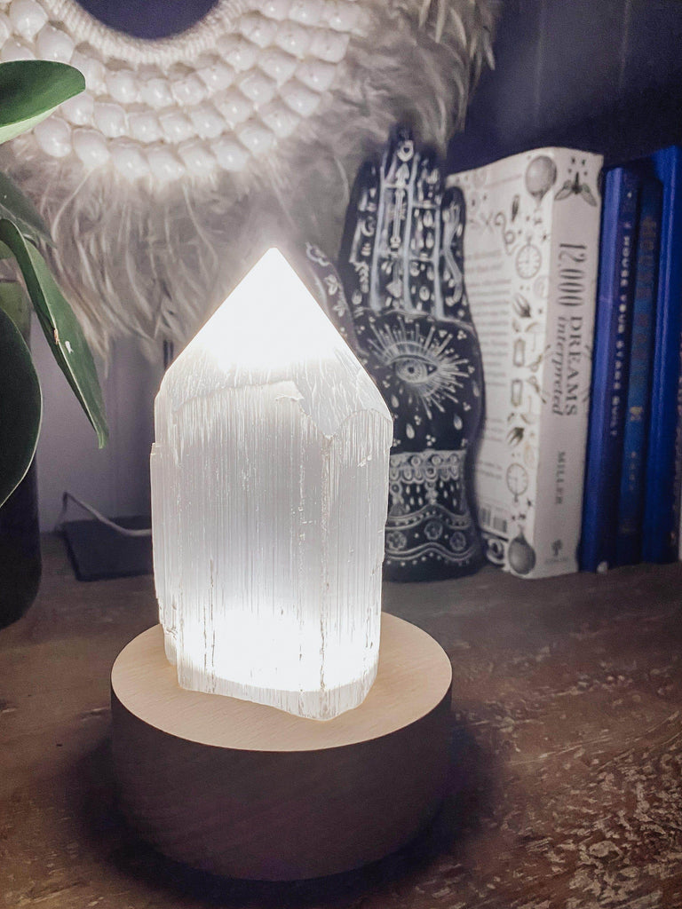 Round Wooden USB Lamp Base | Medium - Unearthed Crystals