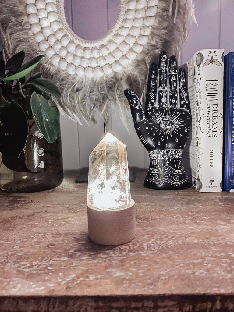 Round Wooden USB Lamp Base | Small - Unearthed Crystals