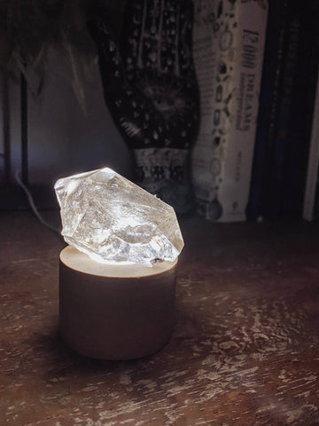Round Wooden USB Lamp Base | Small - Unearthed Crystals