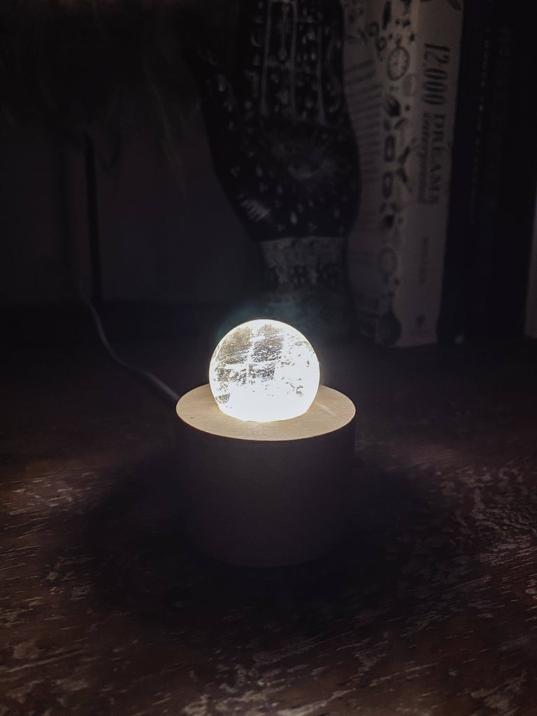 Round Wooden USB Lamp Base | Small - Unearthed Crystals