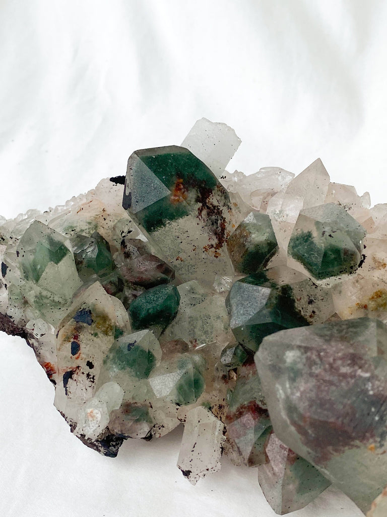 Green Phantom Quartz Cluster - Unearthed Crystals