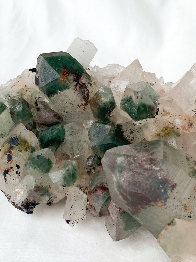 Green Phantom Quartz Cluster - Unearthed Crystals