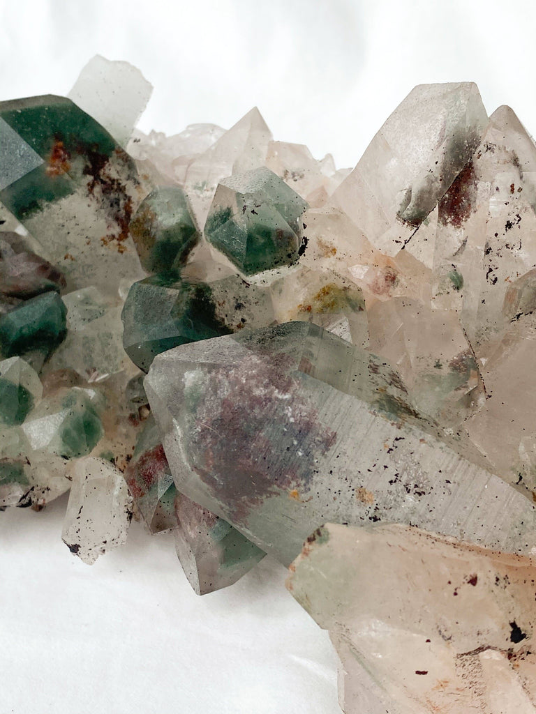 Green Phantom Quartz Cluster - Unearthed Crystals