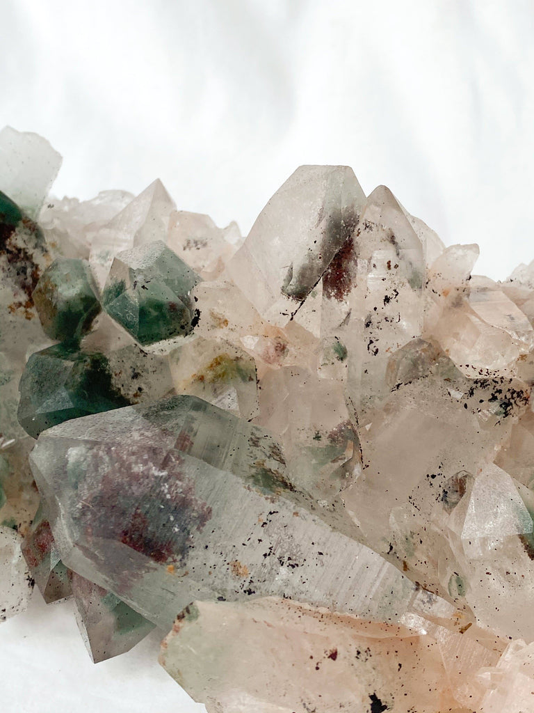 Green Phantom Quartz Cluster - Unearthed Crystals