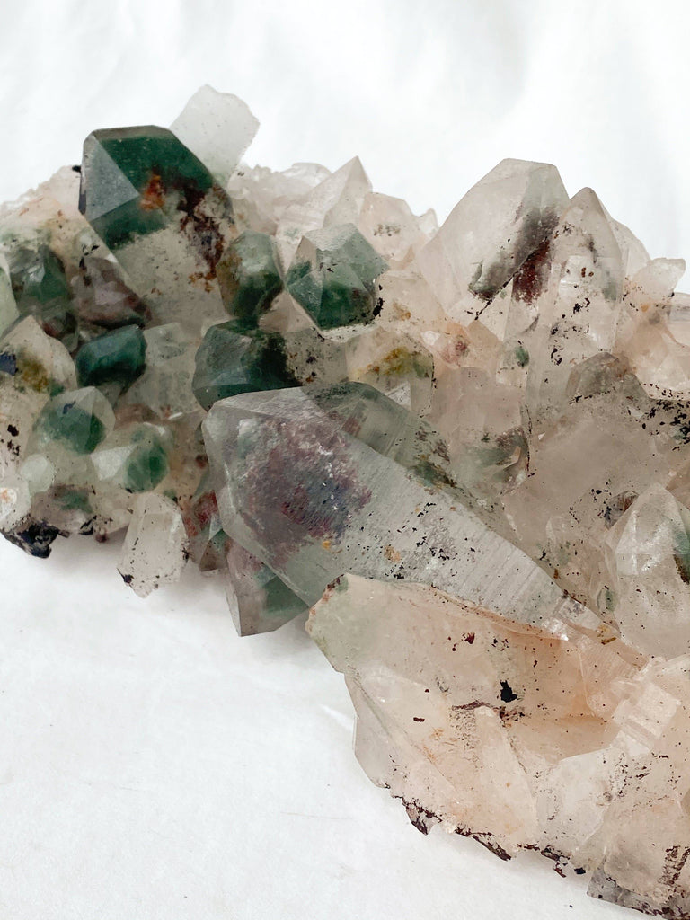 Green Phantom Quartz Cluster - Unearthed Crystals