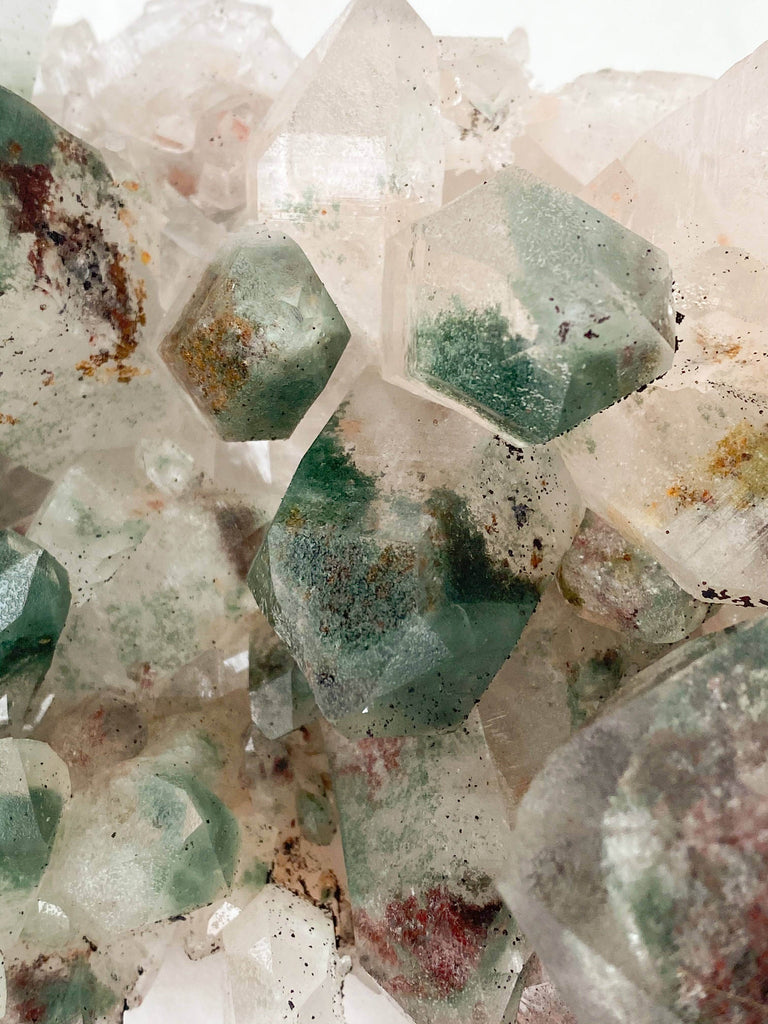 Green Phantom Quartz Cluster - Unearthed Crystals