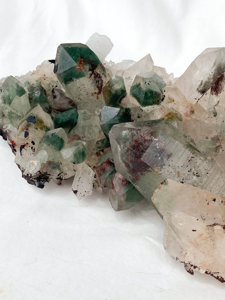 Green Phantom Quartz Cluster - Unearthed Crystals