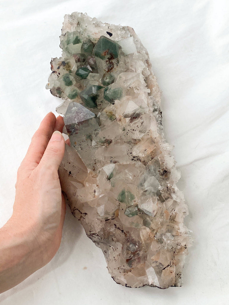 Green Phantom Quartz Cluster - Unearthed Crystals