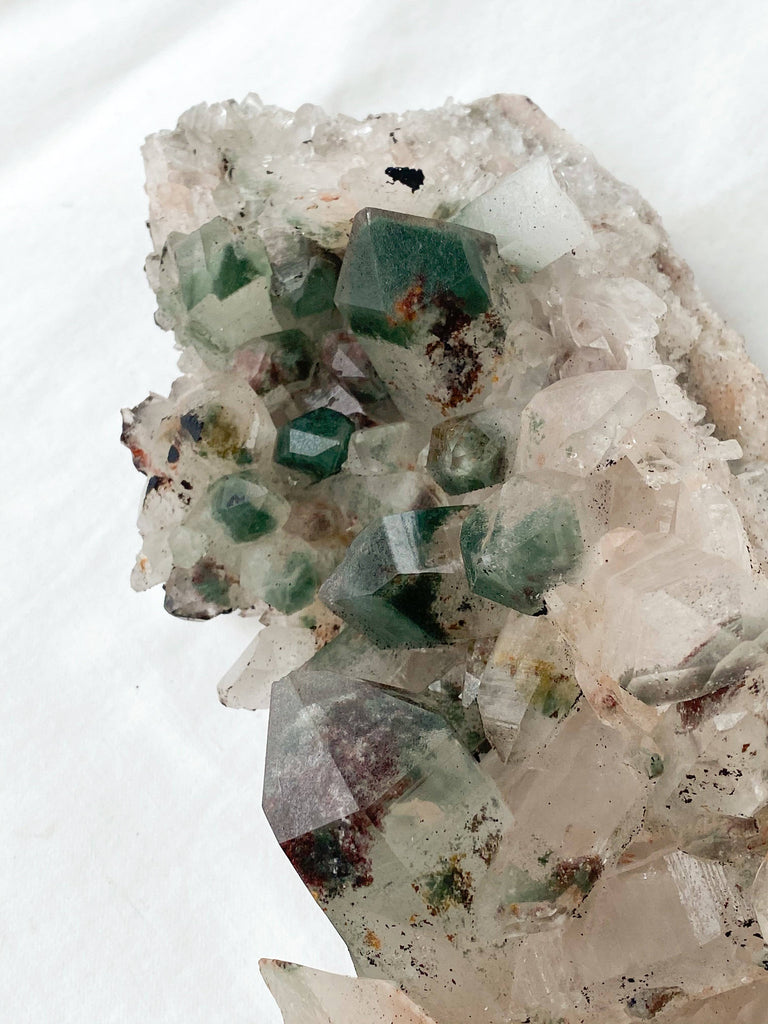 Green Phantom Quartz Cluster - Unearthed Crystals