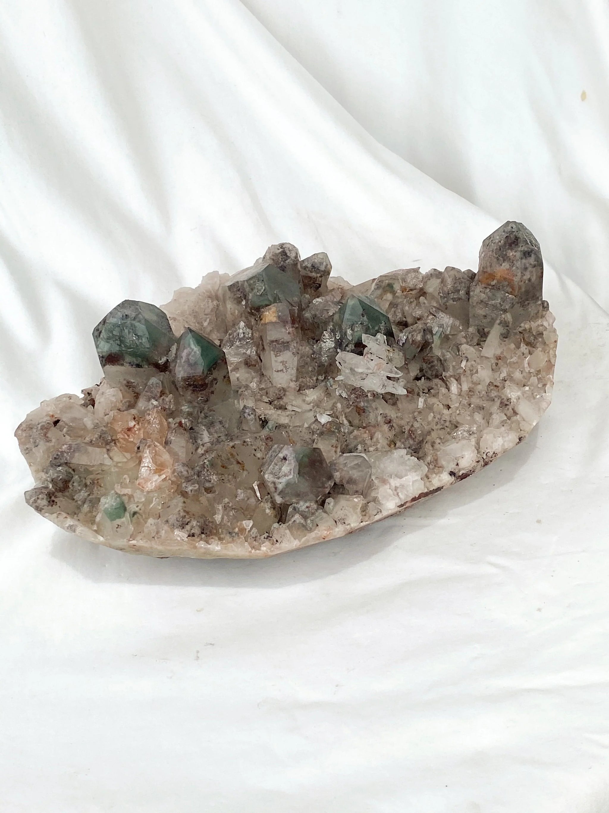 Green Phantom Quartz Cluster – Unearthed Crystals