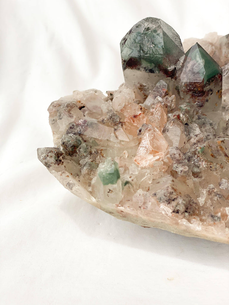 Green Phantom Quartz Cluster - Unearthed Crystals