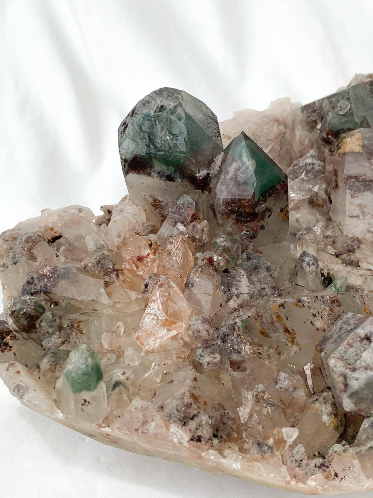 Green Phantom Quartz Cluster - Unearthed Crystals