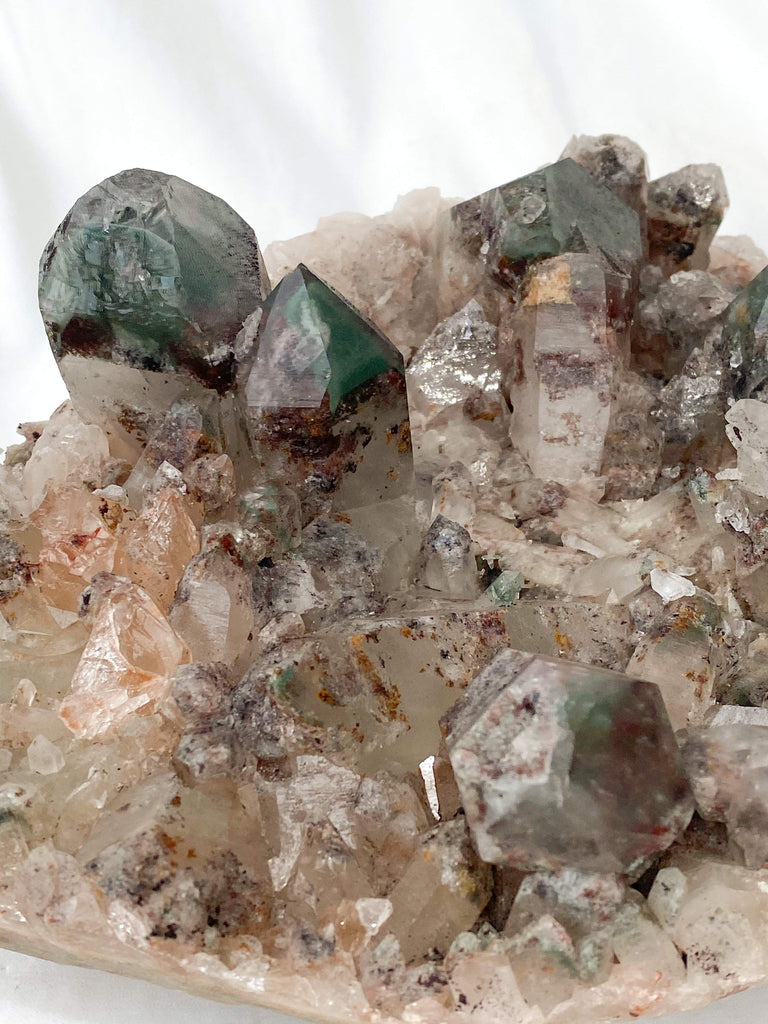 Green Phantom Quartz Cluster - Unearthed Crystals