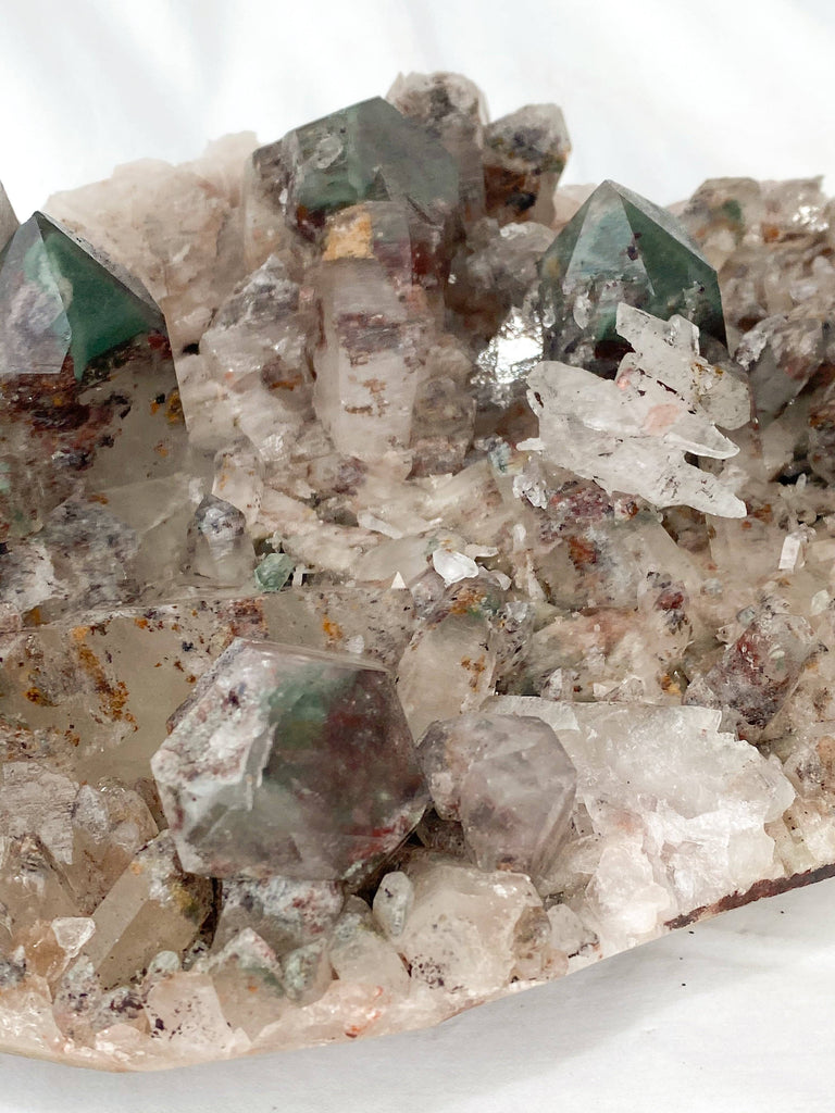 Green Phantom Quartz Cluster - Unearthed Crystals