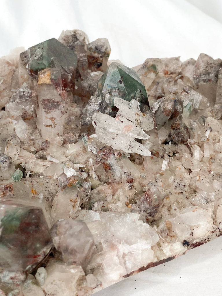 Green Phantom Quartz Cluster - Unearthed Crystals