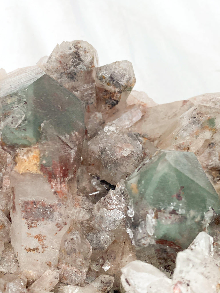 Green Phantom Quartz Cluster - Unearthed Crystals