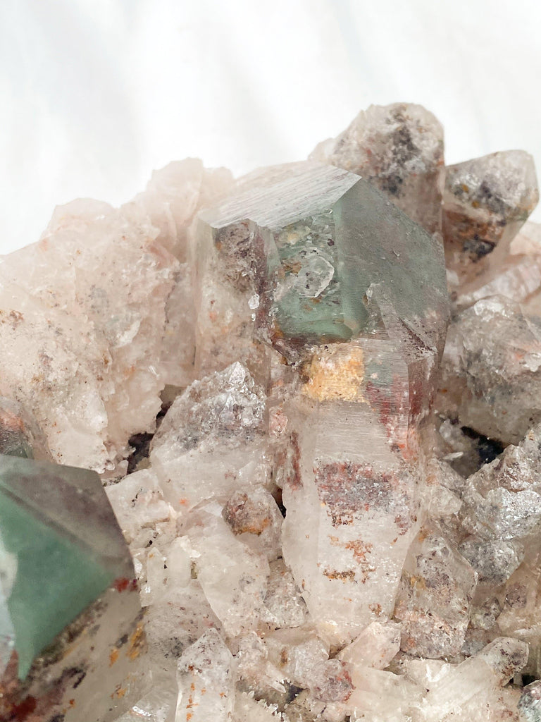 Green Phantom Quartz Cluster - Unearthed Crystals