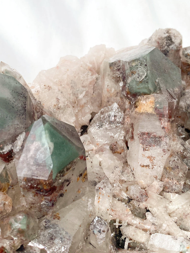 Green Phantom Quartz Cluster - Unearthed Crystals