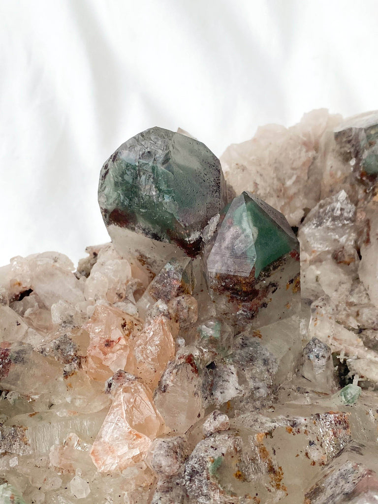 Green Phantom Quartz Cluster - Unearthed Crystals