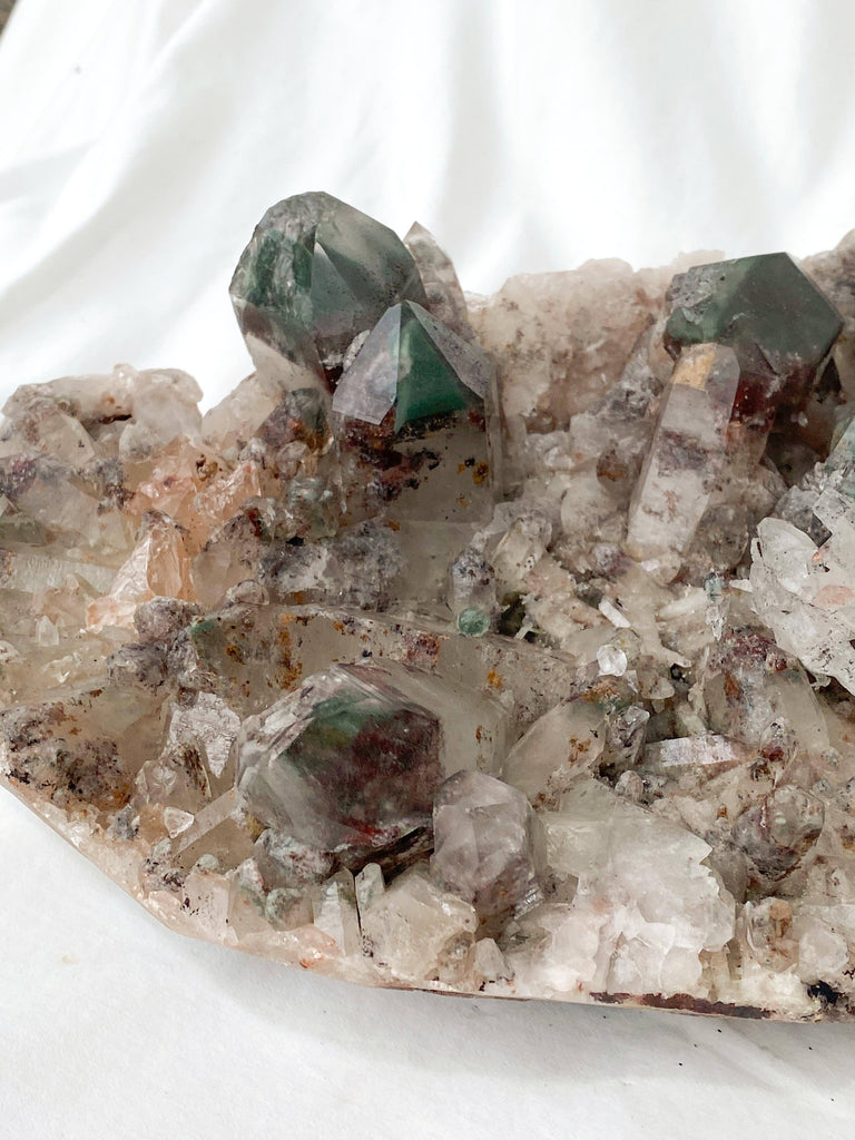 Green Phantom Quartz Cluster - Unearthed Crystals