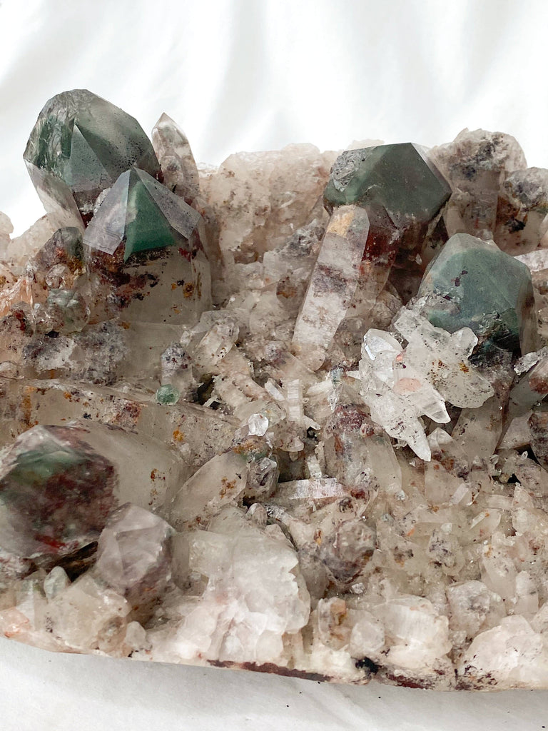 Green Phantom Quartz Cluster - Unearthed Crystals