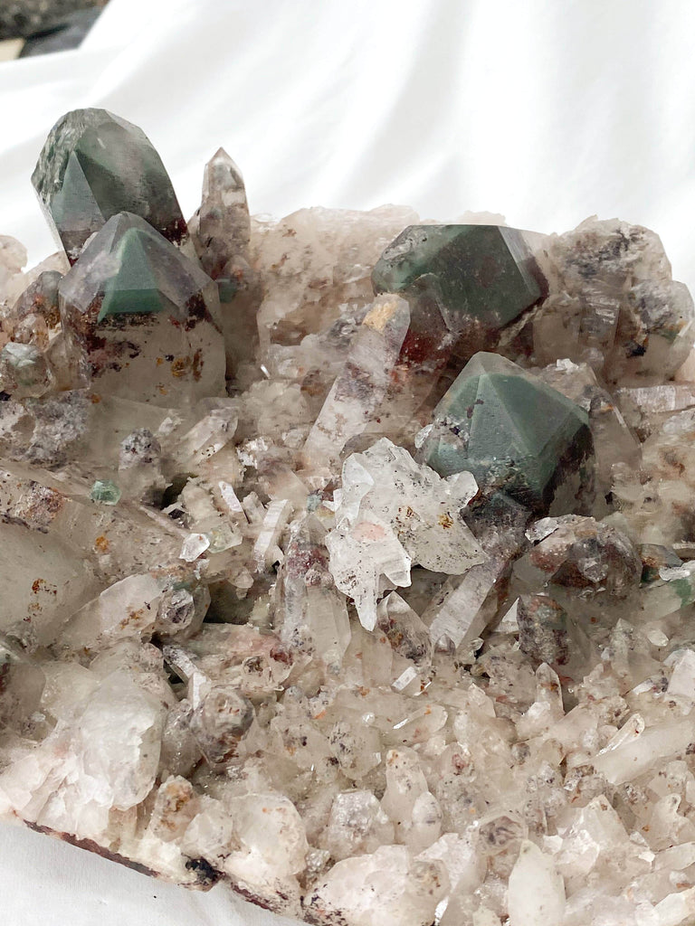 Green Phantom Quartz Cluster - Unearthed Crystals