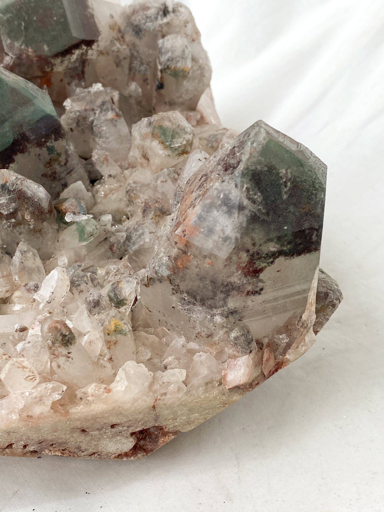 Green Phantom Quartz Cluster - Unearthed Crystals