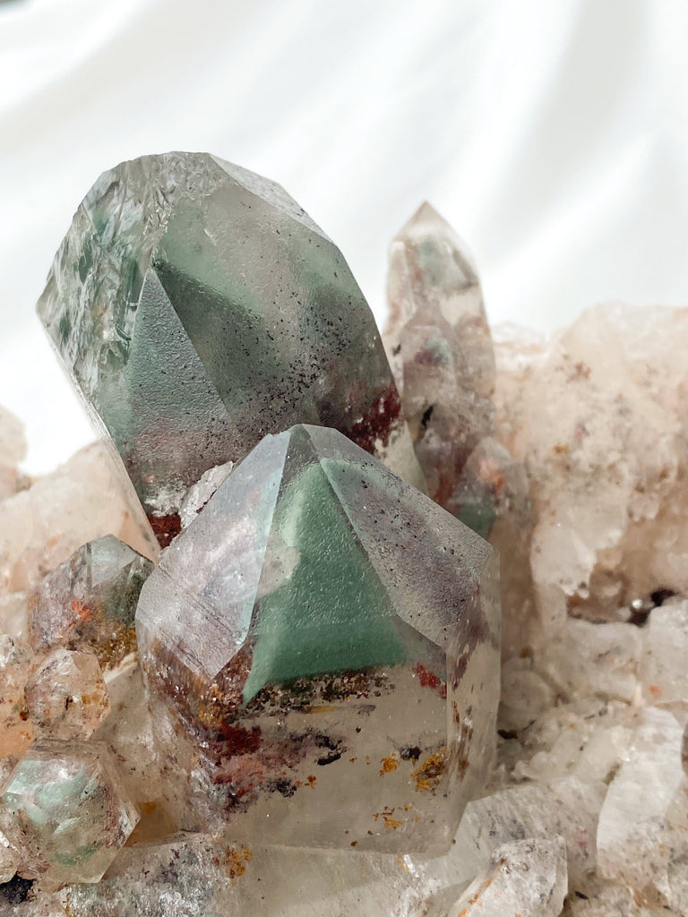 Green Phantom Quartz Cluster - Unearthed Crystals