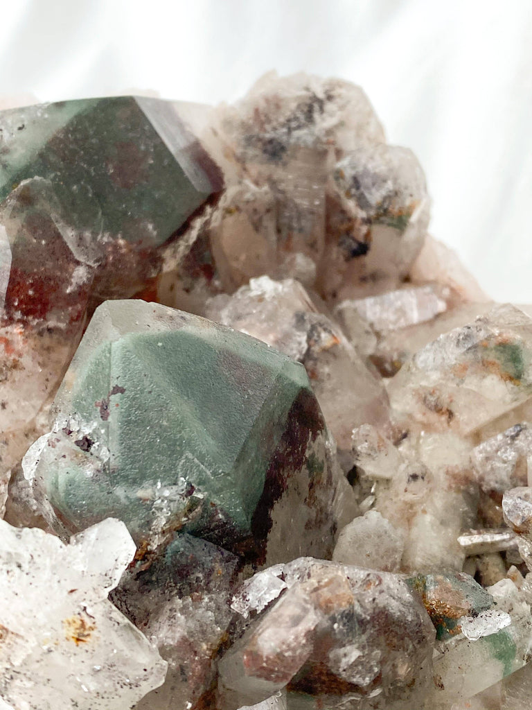 Green Phantom Quartz Cluster - Unearthed Crystals