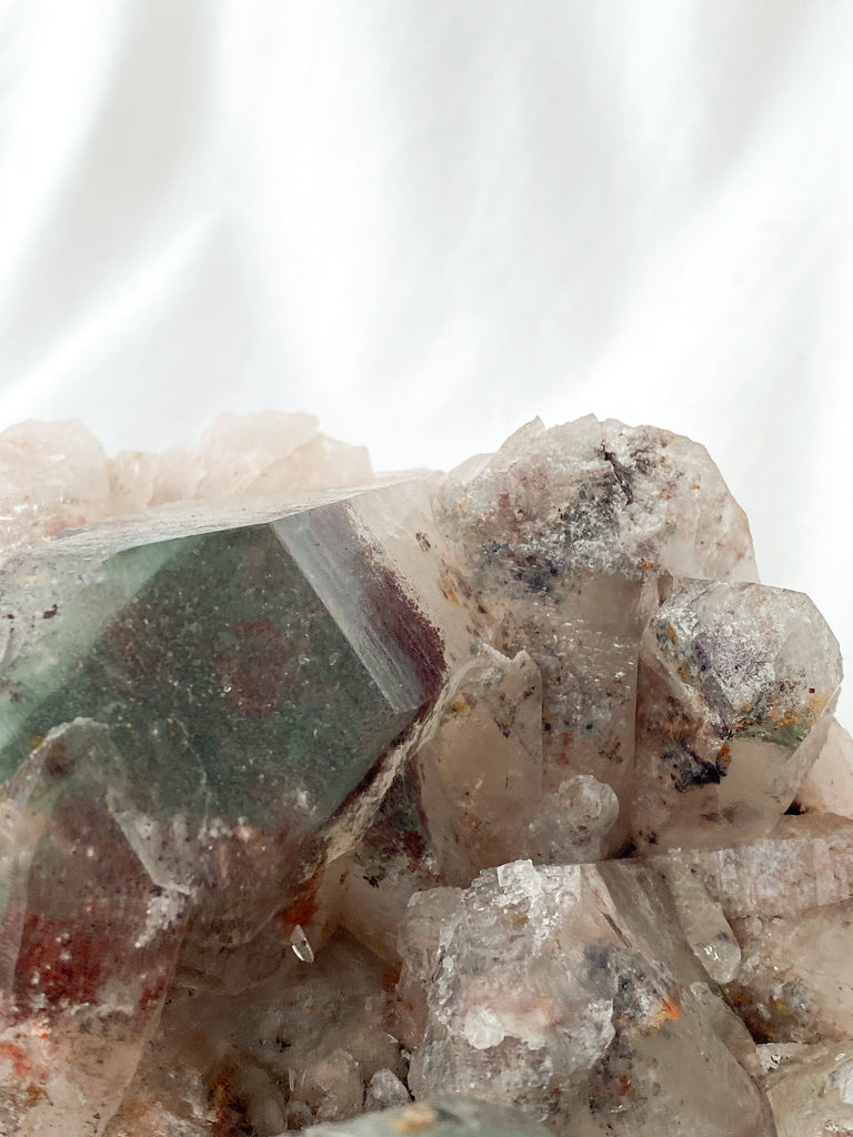 Green Phantom Quartz Cluster - Unearthed Crystals