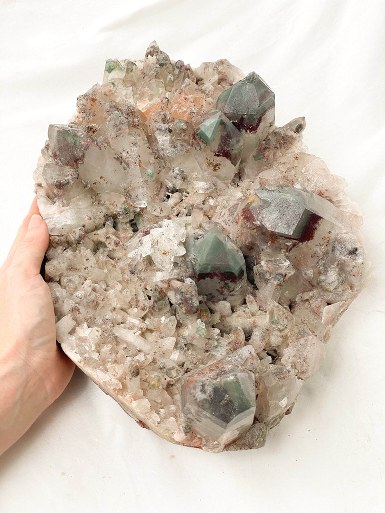 Green Phantom Quartz Cluster - Unearthed Crystals