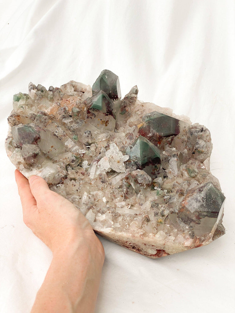 Green Phantom Quartz Cluster - Unearthed Crystals