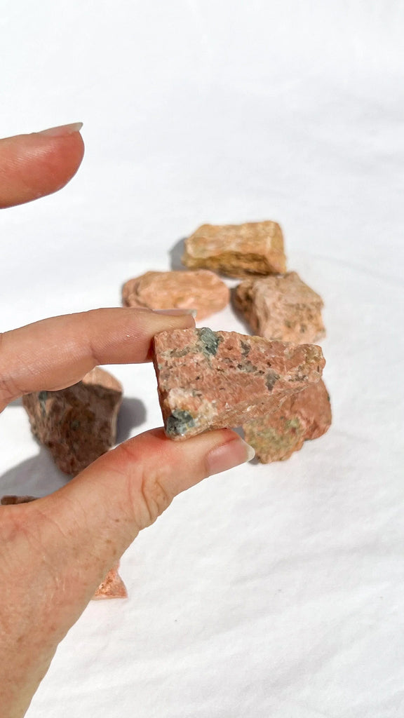 Orange Orthoclase Rough with Epidote Inclusions | Extra Small - Unearthed Crystals
