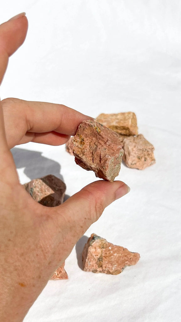 Orange Orthoclase Rough with Epidote Inclusions | Extra Small - Unearthed Crystals