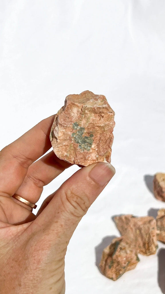 Orange Orthoclase Rough with Epidote Inclusions | Small - Unearthed Crystals