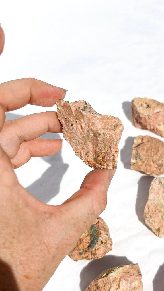 Orange Orthoclase Rough with Epidote Inclusions | Small - Unearthed Crystals