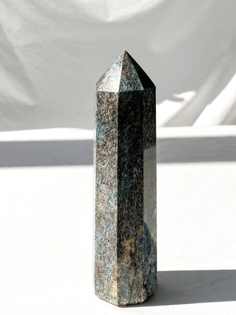 Green + Blue Kyanite in Quartz Tower - Unearthed Crystals