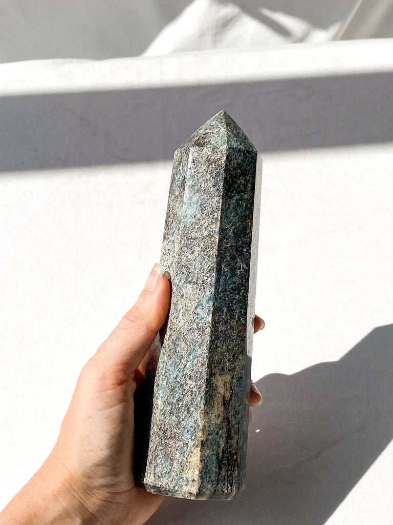 Green + Blue Kyanite in Quartz Tower - Unearthed Crystals