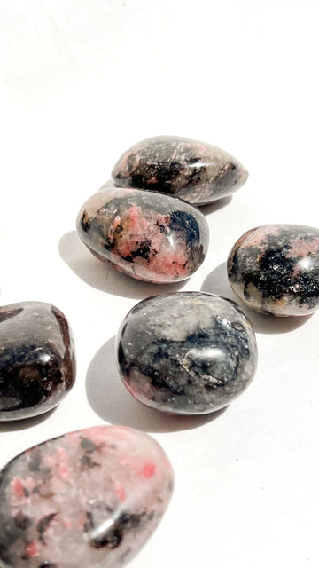 Quartz with Magnetite + Rhodonite Palm Stone | Medium - Unearthed Crystals