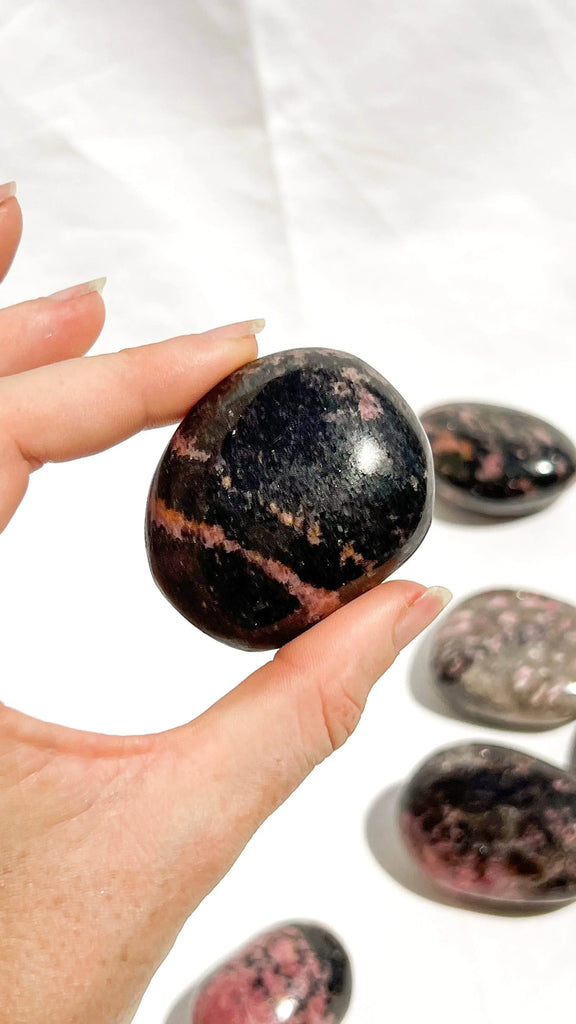 Quartz with Magnetite + Rhodonite Palm Stone | Medium - Unearthed Crystals