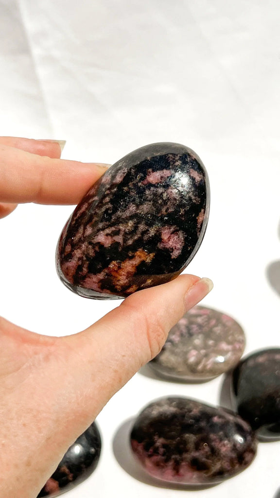 Quartz with Magnetite + Rhodonite Palm Stone | Medium - Unearthed Crystals