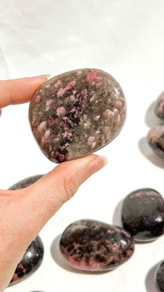 Quartz with Magnetite + Rhodonite Palm Stone | Medium - Unearthed Crystals