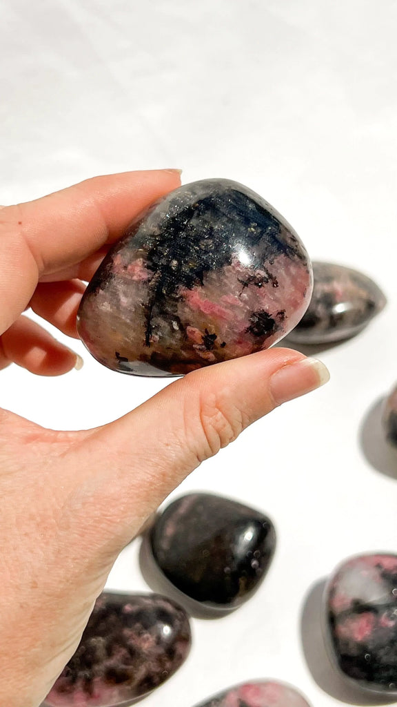 Quartz with Magnetite + Rhodonite Palm Stone | Medium - Unearthed Crystals