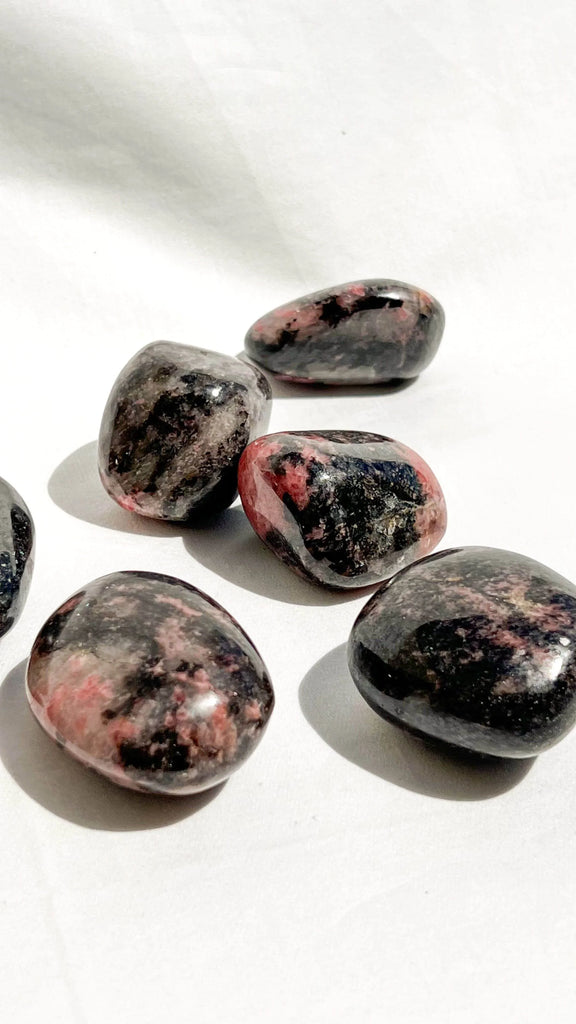 Quartz with Magnetite + Rhodonite Palm Stone | Large - Unearthed Crystals