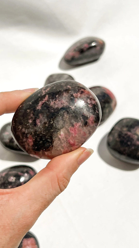 Quartz with Magnetite + Rhodonite Palm Stone | Large - Unearthed Crystals